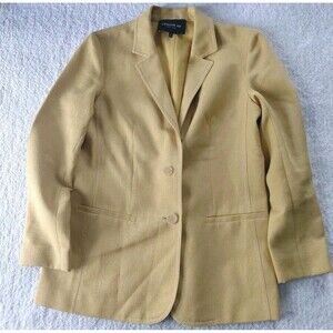 Lafayette 148 NY Size 4 Gold 2 Button Down Cotton/Linen Pockets Jacket Blazer